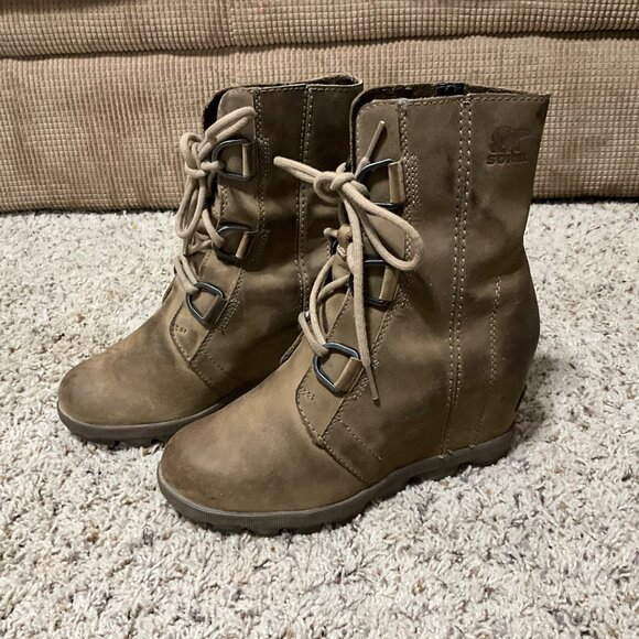 Sorel Womens Joan Of Arctic Wedge II Lace Up Boots Size 6 Elk Suede Waterproof C - Picture 1 of 15